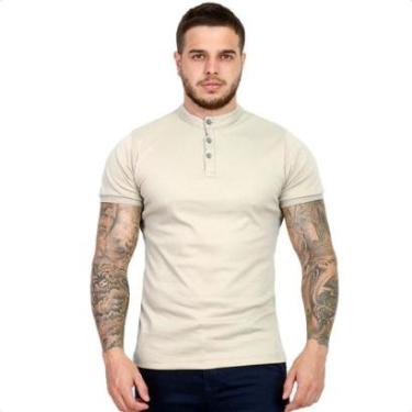 Imagem de Camiseta Camisa Gola Padre Masculina Suedine Com Botão Slim-Masculino