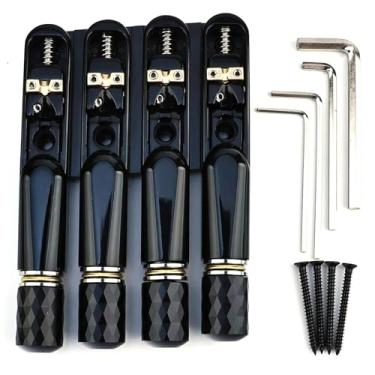 Imagem de OVSAL Ponte de baixo sem cabeça de 4 cordas 19 mm ponte fixa ajustável com selas de latão, placa de liga de zinco, ajuste estável, fácil instalação, serve para 4 cordas peças de reposição para baixo
