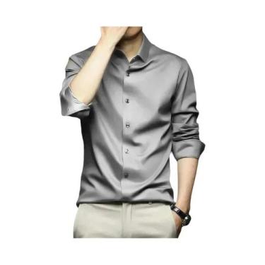 Imagem de Camisa Social Masculina 5XL Grande Branca Pura De Seda Gelada Sem Ferr