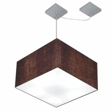 Imagem de Lustre Pendente Quadrado Com Desvio De Centro Vivare Md-4271 Cúpula Em Tecido 40x40cm - Bivolt Café 127/220v