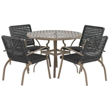 Imagem de Kit 4 Cadeiras Corda Náutica E Mesa Tampo Ripado Varanda Cinza