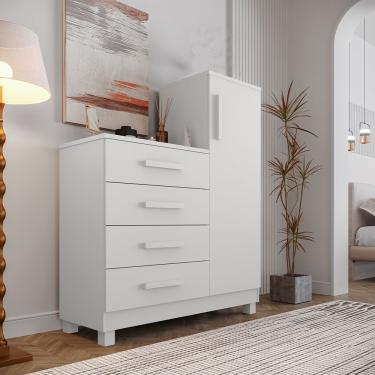 Imagem de Comoda Branca Quarto Casal Sapateira Grande Com 4 Gavetas Reforçadas Versátil