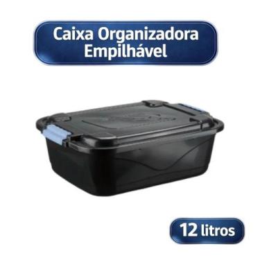 Imagem de Caixa Cesto Organizador Preta 12 Litros Tampa com Trava Para Brinquedo
