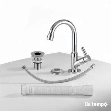 Imagem de Kit Torneira Banheiro ABS Bica Baixa com Válvula Inox Sifão e Engate B