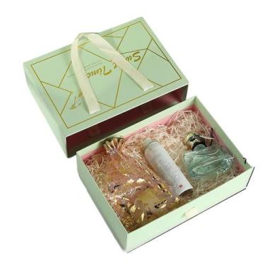 Imagem de Caixa de presente quadrada de papelão verde 17x12x5,8cm com gaveta e a