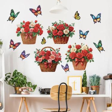 Imagem de Adesivos de parede Rose Basket Butterfly Floral PVC 30x90cm - yiweisai