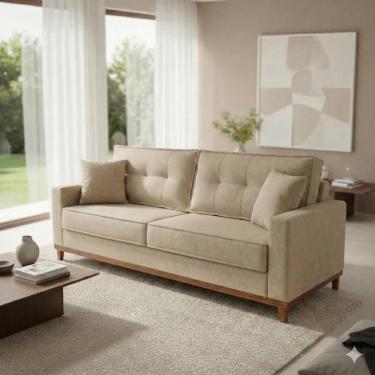 Imagem de Sofá 3 Lugares Base de Madeira Linho 2,10m Vitória