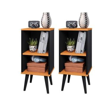 Imagem de Kit 2 mesas de cabeceira lateral Luxo com prateleira e pés retro CHARM