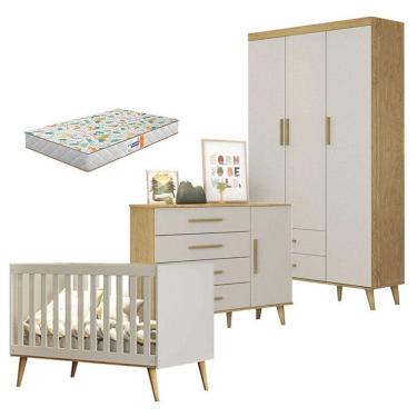 Imagem de Quarto De Bebê Ludmila Off White Bétula Com Colchão Gazin - Carolina Baby