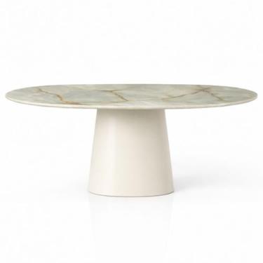 Imagem de Mesa de Jantar Oblongo 120x80 cm Base Laca Off White &amp Mármore Blue