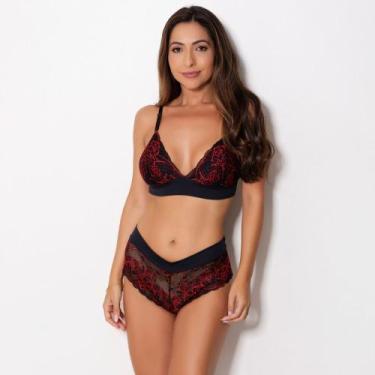 Imagem de Conjunto Sem Bojo com Renda Bicolor Cor:Preto/RubiTamanho:G - Eva Secr