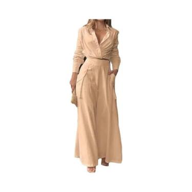 Imagem de Conjunto Feminino De Verão Sexy De Duas Peças: Calça Pantalona Lisa E 