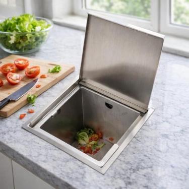Imagem de Lixeira de Embutir Aço Inox 304 Escovado Resistente 4 Litros Tampa Art