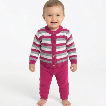 Imagem de Conjunto Casaco e Calça Tricô Kids Listrado Pink