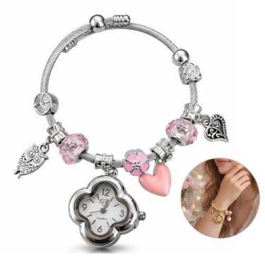 Imagem de Pulseira Berloque com Relógio Quartzo Delicado Bracelete Ajustável Fem