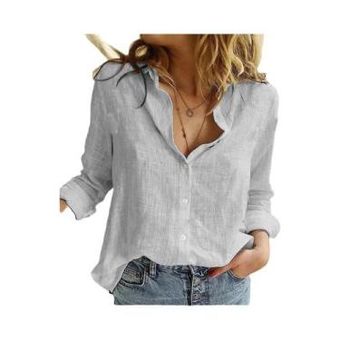 Imagem de Blusa Casual Elegante De Algodão E Linho Para Mulheres, Manga Longa, C
