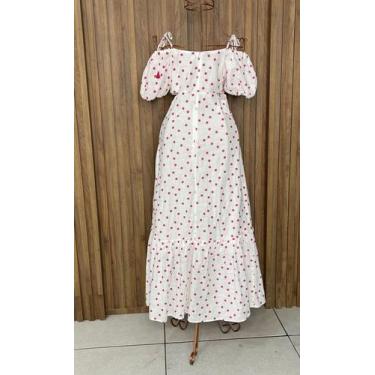 Imagem de Vestido longo  - branco com flores - - Adriana modas