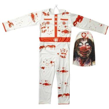 Imagem de Fantasia Zumbi Infantil Feminina de Halloween Enfermeira Com Máscara -