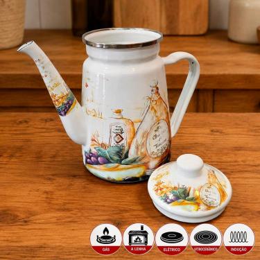 Imagem de Bule Italy Esmaltado Ferro Vintage 1,2L para Todos os Fogões Branco Charm