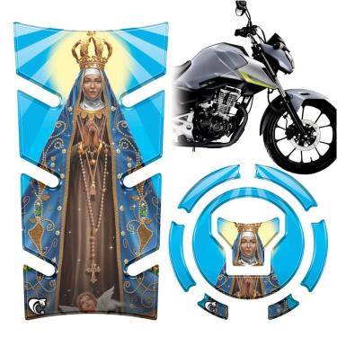 Imagem de Protetor de Tanque e Bocal Moto Honda CG Titan 160 2025 Nossa Senhora Preto Resinado 3D Teu Adesivo