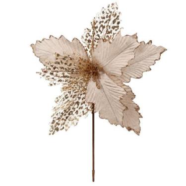 Imagem de Flor Bico de Papagaio Natalina Luxo Champanhe Tecido Frisado Glitter 3
