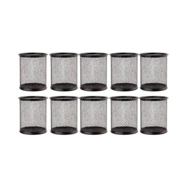 Imagem de Kit com 10 Porta Canetas Aramado Redondo Preto Para Escritorio - Vighs