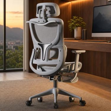 Imagem de BlidShop Cadeira de Escritório Executiva Ergonômica, Giratória, Tela Mesh, Reclinável com Apoio Lombar e Cabeça, Suporta 150kg, Home Office e Gamer, NR17 (Cinza)