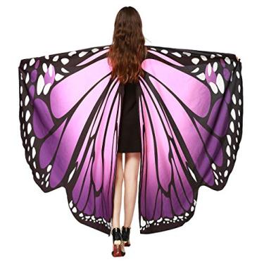 Imagem de Halloween Shawl Cape Monarch Butterfly Pattern Wings Outfit Costume for Women Girls Purple-Pink