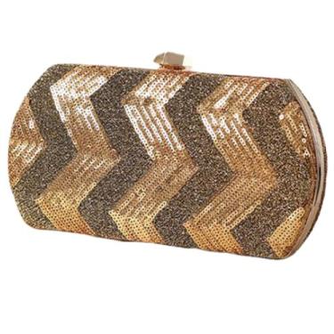 Imagem de Bolsa clutch feminina para noite com lantejoulas, bolsa feminina para festa de casamento, bolsa mensageiro, Dourado, M