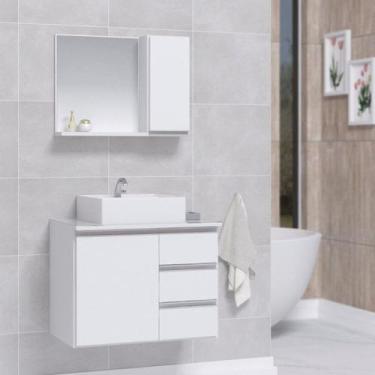 Imagem de Conjunto Gabinete Banheiro Completo Prisma 60cm - Branco Inteiro - Mov