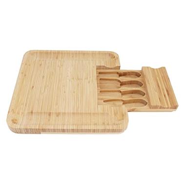 Imagem de Conjunto de tábua de queijo de bambu orgânico, com gaveta de armazenamento, tábua de corte de queijo, bandeja para utensílios de cozinha para casa extravagante
