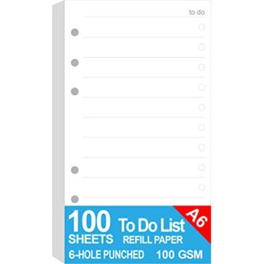 Imagem de A6 lista de refis para agenda de tamanho pessoal Filofax, 6 furos perfurados, 100 folhas/200 páginas, agenda para fazer com organização de lista de verificação, 100 g/m², branco, 9,5 x 17,5 cm
