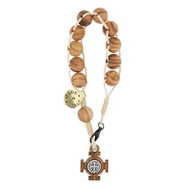 Imagem de Vatican Imports Terço de 8 mm Saint Benedict Benito One Decade | Contas de madeira de oliva genuína para homens | Joias cristãs