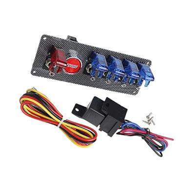 Imagem de Painel de interruptor de ignição flip-up DC12V, 5 em 1 botão de partida do motor do carro, painel de interruptor LED para carro de corrida esporte competitivo