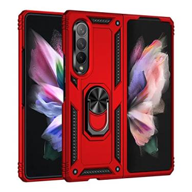 Imagem de Para Samsung Galaxy Z Fold3 5G Case Armor Magnetic Car Stand Ring Case Phone Case Para Samsung Z fold 3 Zfold Capa Traseira, Vermelho, Para Galaxy Z Fold3 5G