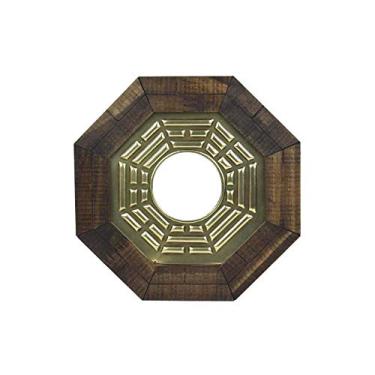 Imagem de Quadro Oitavado Feng Shui Baguá do Céu Posterior com Espelho Moldura Madeira Escura - 13cm