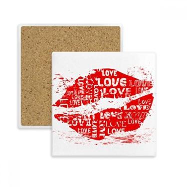 Imagem de Dia dos Namorados Lábios Vermelho Amor Quadrado Porta-copos Caneca Suporte Subplaca Pedra de Isolamento