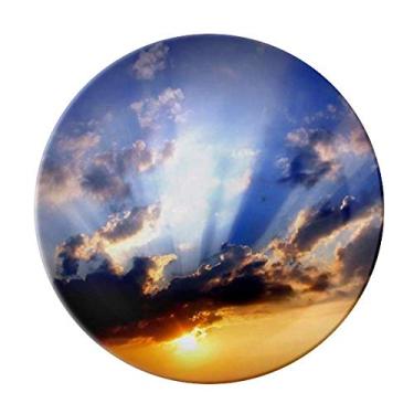 Imagem de Prato decorativo de porcelana azul laranja céu nuvens salver louça jantar