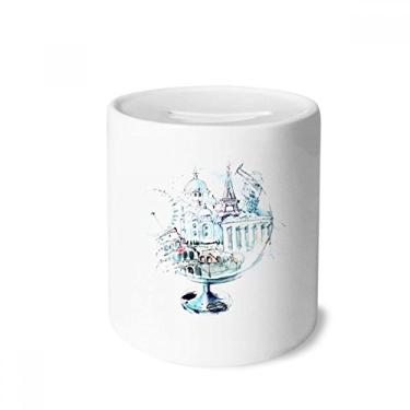 Imagem de DIYthinker Globe London Eye Torre Eiffel Aquarela caixa para dinheiro caixa cerâmica porta-moedas presente