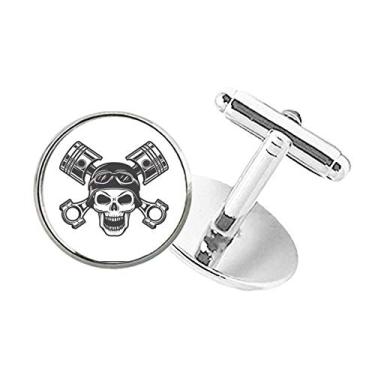 Imagem de DIYthinker Abotoaduras de esqueleto de luzes de motocicleta, padrão de óculos com botão redondo