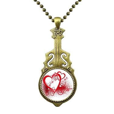 Imagem de DIYthinker Colar de corações brancos vermelhos flores Dia dos Namorados Joia de guitarra antiga Pingente de música