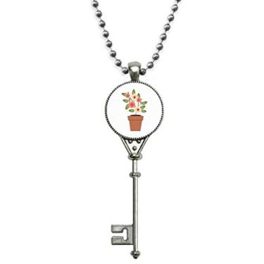 Imagem de OFFbb-USA Colar vintage de prata com pingente de flor em vaso simples Art Deco para presente