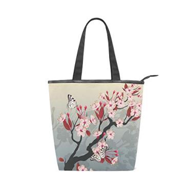 Imagem de Bolsa de mão com alça superior de lona, ramo de cereja, bolsa de ombro para mulheres