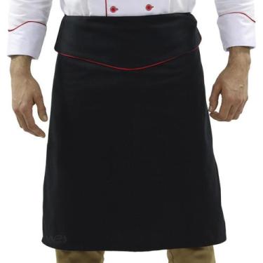 Imagem de Avental Chef De Cozinha Tipo Saia - Preto/ Vermelho - Wp Confecções