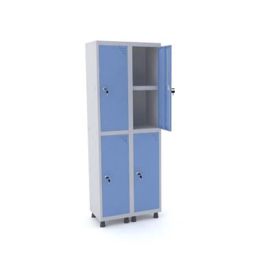 Imagem de Roupeiro de aço 2 vãos 4 portas com prateleira interna pandin cinza E azul dalí 1,90 M