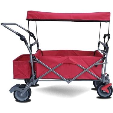 Imagem de Carrinhos de armazenamento Carrinho de jardim dobrável Carrinho de compras resistente com dossel Carrinho de compras multifuncional para exterior (cor: marinho) (vermelho) hopeful