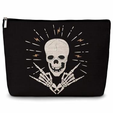 Imagem de Eyouyeqi Bolsa de maquiagem gótica, bolsas engraçadas de esqueleto, bolsa de maquiagem com zíper, presente inspirado no amante da maquiagem, para mulheres e meninas, 14, Branco