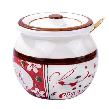 Imagem de Cerficer Pote de especiarias de cerâmica estilo japonês com tampa e colher de aço inoxidável – design de coelho fofo, armazenamento hermético de alimentos para açúcar, sal, chá – pode ir ao