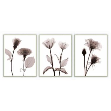 Imagem de Kit Com 3 Quadros Decorativos Florais Com Moldura Para Sala Quarto Escritório 52x67 Flo...