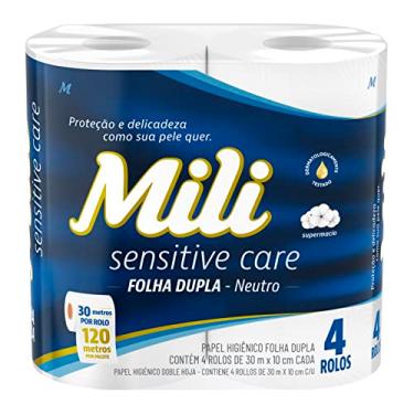 Imagem de Mili Papel Higiênico Sensitive Care 30m Folha Dupla Neutro - 4 rolos